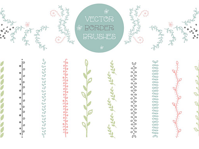 Set of 10 floral brushes ai border brush collection corner decor decorative draw element hand handdrawn illustrator kit outer pack pattern set sketch sketched vector