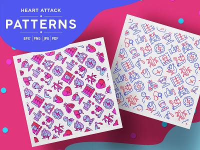 Heart Attack Patterns Collection attack cardiology chest design disease health heart heartbeat icon illustration line medical medicine pain pattern pulse seamless sign symptoms vector