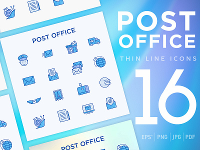 Post Office | 16 Thin Line Icons Set business communication concept delivery design icon illustration internet letter line mail newsletter office paper post sign snail symbol thin vector