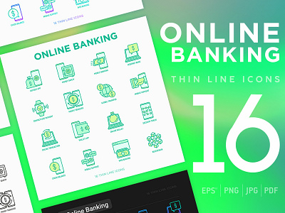 Online Banking | 16 Thin Line Icons Set bank banking business concept design digital finance financial icon illustration internet management modern money online payment symbol technology vector web
