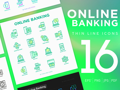 Online Banking | 16 Thin Line Icons Set