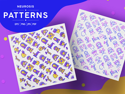 Neurosis Patterns Collection anxiety background depression disorder health icon illness illustration line mental neurosis pattern problem psychology sad seamless stress thin tired vector