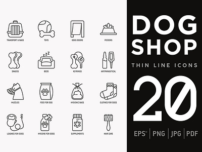 Dog Shop | 20 Thin Line Icons Set
