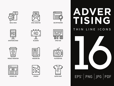 Advertising | 16 Thin Line Icons Set