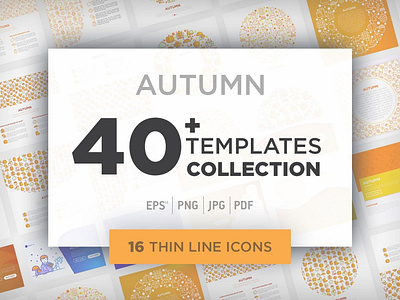 Autumn Collection / 40 Templates / 16 Icons / 4 Patterns apple autumn concept design fall food icon illustration jar leaf line mushroom nature pumpkin rain season sign symbol umbrella vector