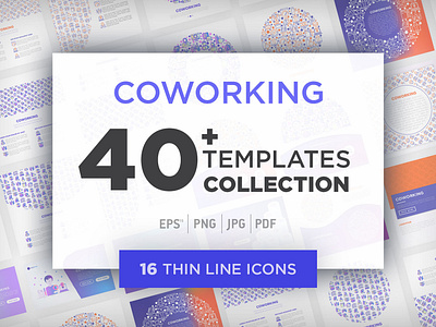 Coworking Collection / 40 Templates / 16 Icons / 4 Patterns businessman communication company concept conference corporate coworking group icon idea illustration meeting office room set team teamwork vector work workplace