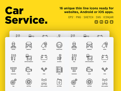 Car Service | 16 Thin Line Icons Set