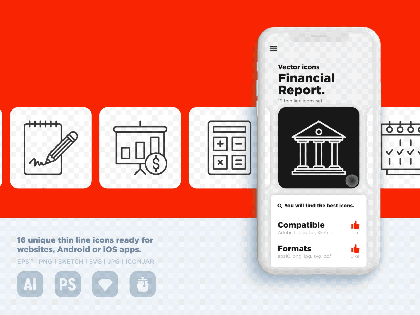 Financial Report | 16 Thin Line Icons Set animation bank black business check data finance financial gif icon illustration information line man report reporting set thin vector work