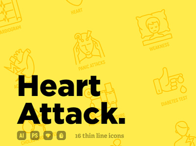 Heart Attack | 16 Thin Line Icons Set attack cardiology cardiovascular chest design disease health heart heartbeat icon illustration line medical medicine pain pulse sign symbol symptoms vector