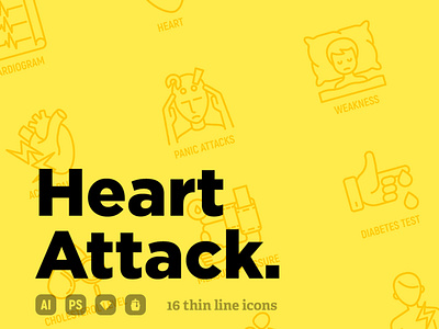 Heart Attack | 16 Thin Line Icons Set