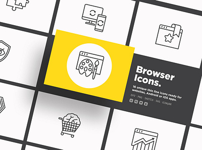 Browser | 16 Thin Line Icons Set ad add ons app blocking browse browser computer development faster icon interface internet manager neon network page password private web website