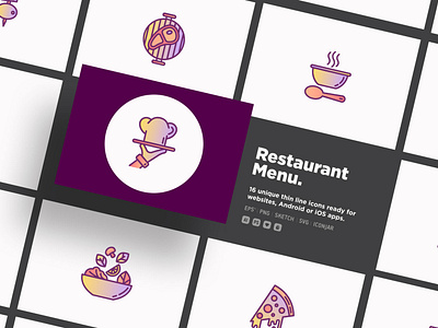 Restaurant Menu | 16 Thin Line Icons Set