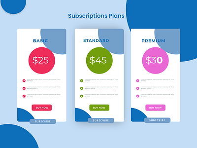 colourful subscriptions plans page