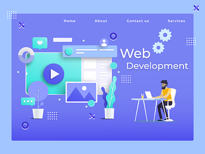 WEB DEVELOPMENT AND WEBSITE DESIGN WITH SOFT ILLUSTRATION social media banner web design web development website design