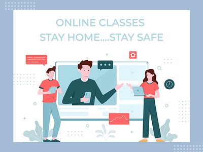 CONCEPT OF E-LEARNING CLASSES AT HOME stay healthy stay home stay safe