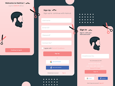 Sign Up for the Hair Cut hair saloon users login user mobile app user signup
