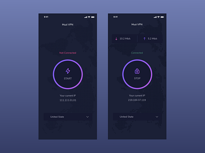 VPN App Concept app application dark ui dashbaord design dribbble ios ui user experience user interface ux vpn vpn app