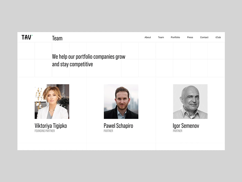 Team Page for Venture Company Website