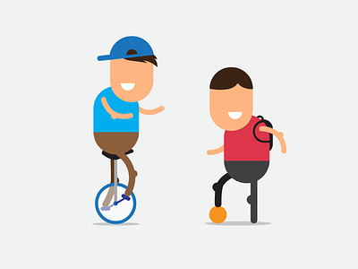 Character Exploration characters experiment flat graphics illustration kids play teens unicycle vector
