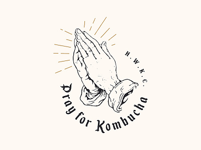 Pray for Kombucha branding god hands illustration joke kombucha logo religion