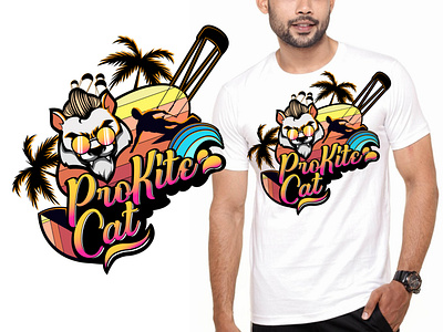 T Shirt Graphics For Kite Surfing Club adobe illustrator cartoon cartoon character cat character design illustration kite kitesurfing logo mascot orange palm tree sea sunglasses sunset surfboard surfers surfing t shirt waves