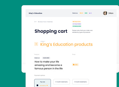 Shopping cart for an educational platform concept design ecommerse figma platform ui ux web