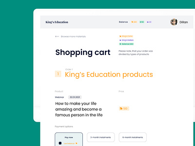 Shopping cart for an educational platform