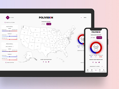 Polivision, the interactive, data driven map australia biden calculator data data visualization design figma flat inspiration minimal mobiledesign politics trump ui uselections ux webdesign