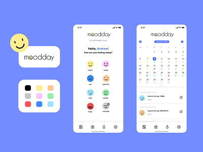 Moodday: mood tracker app 😊 branding design designer logo ui