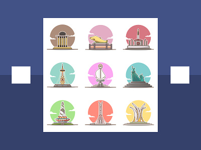 monument in indonesia part 1 building cartoon circle colorfull design flat flat design flat illustration illlustration illustration illustrator monument monuments pastel vector