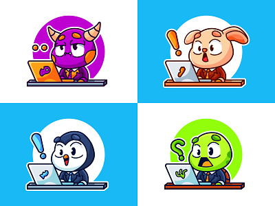 Animal Work Cartoon Icon illustration cartoon cute demon game graphic design illlustration illustration illustrator kids logo mascot monster office penguin rabbit turtle vector work worker