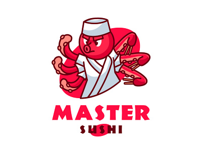 master sushi barnding branding cartoon chef cute design esport food logo illlustration japan kawaii mascot mascot logo octopus sahsimi sport sushi vector