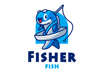 fisher fish mascot logo animal brand branding cartoon character cute esport fish fish logo fisher fishing illlustration kawaii mascot mascot logo sea sport vector
