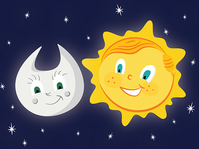 Night and Day character moon sky space stars sun vector