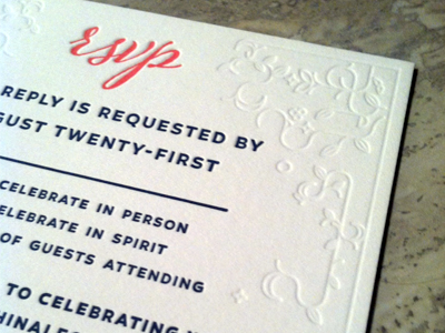 Blind Emboss letterpress rsvp wedding