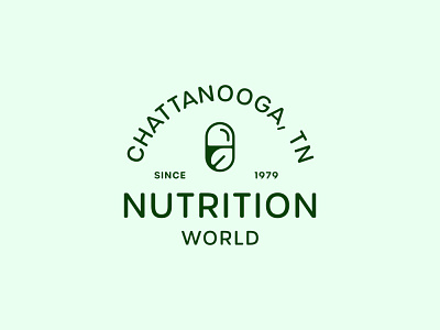 Nutrition World Logo health healthcare leaf logo logo design minimalist modern nature nutrition pill plant retro supplements vintage