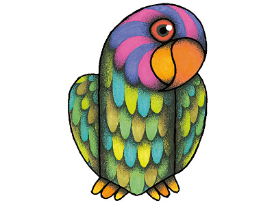 Loro animals color editorial handmade illustration markers prismacolor