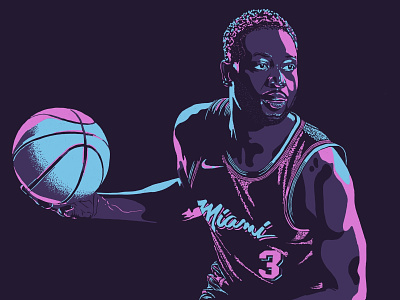 Dwyane Wade—one last dance for Wade County. athletics basketball design dwyane wade goat illustration miami nba neon pink poster print procreate sports wade county
