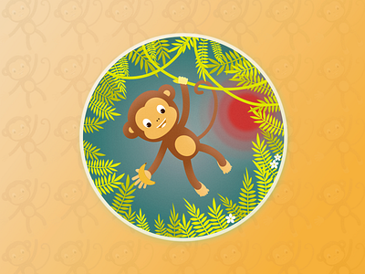 Little monkey who loves to eat bananas design icon illustration logo