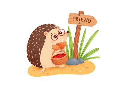 hedgehog friend 2d art cartoon character charachter design children book illustration cute art digital art drawing friendship hedgehog illustration