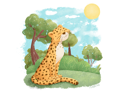 Leopard 2d art cartoon character charachter design children book illustration cute art digital art drawing enjoying illustration leopard sunny day