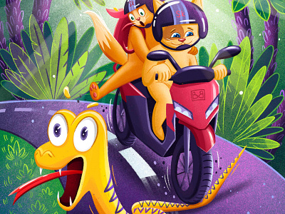 Biker cats art bike book cat cats character child children cover design digital drawing illustration jungle kid photoshop procreate snake speed thailand