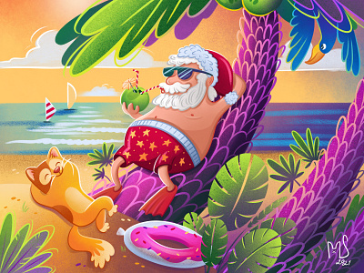 Santa's fruits art beach book cat cats celebration character child children christmas cool design illustration kid new year ocean parrot party santaclaus sea