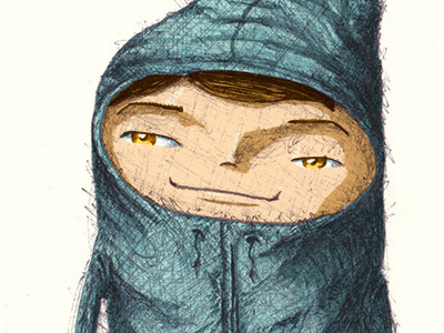 Boy in Hoodie ball point pen digital coloring illustration