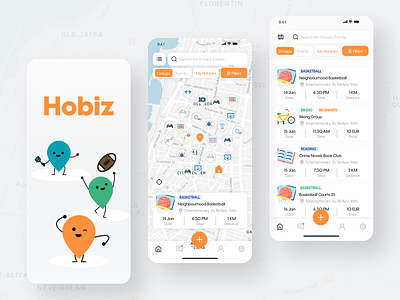 Hobiz App Redesign - Hobbies Social App app application event group hobbies hobby location map mobile mobile app people pin social ui ux ux ui