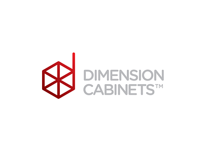 Unused logo proposal for Dimension Cabinets box gray logo minimal red