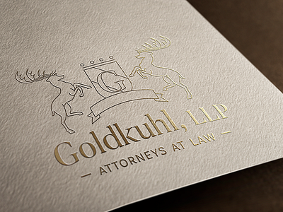Goldkuhl Attorneys attorney branding business card classic deer elegant gold law lawyers logo mockup shield