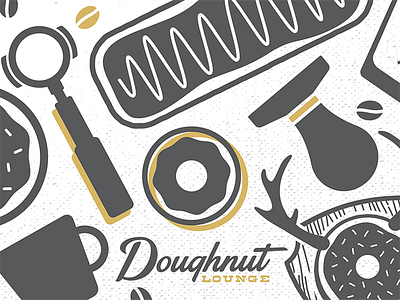 Coffee at Doughnut Lounge beans coffee crest cup donut doughnut espresso logo lounge shield tamper