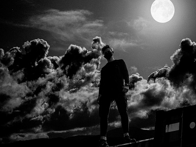 Moonlight black white clouds dark fiction man mask moon moonlight photoshop sky urban