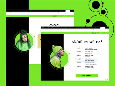 Billie Eilish Website Concept billie billie eilish concert graphic design graphic designer green tour tour site web web design web designer webdesign website website concept website design websites